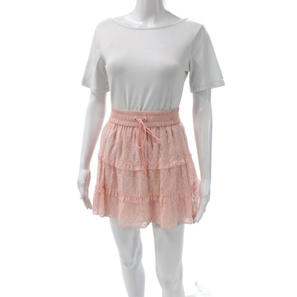 Alice + Olivia Women Pink Geometric Textured Mini Skirt Drawstring Size 0